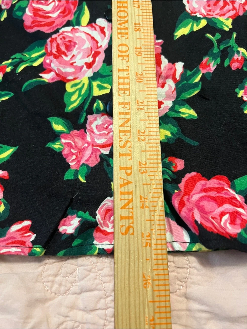 Betsey Johnson Flannel Pajama Top with Heart Pocket & Pink Rose Print